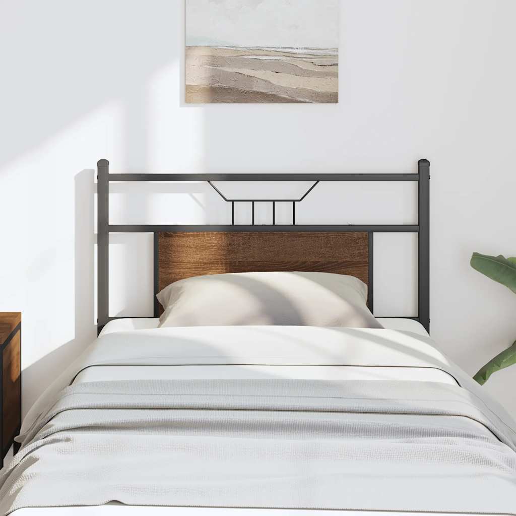 Vervangend hoofdbord 80 cm bewerkt hout en staal bruin eikenkleurig is nu te koop bij PeponiXL, paradijselijk wonen!