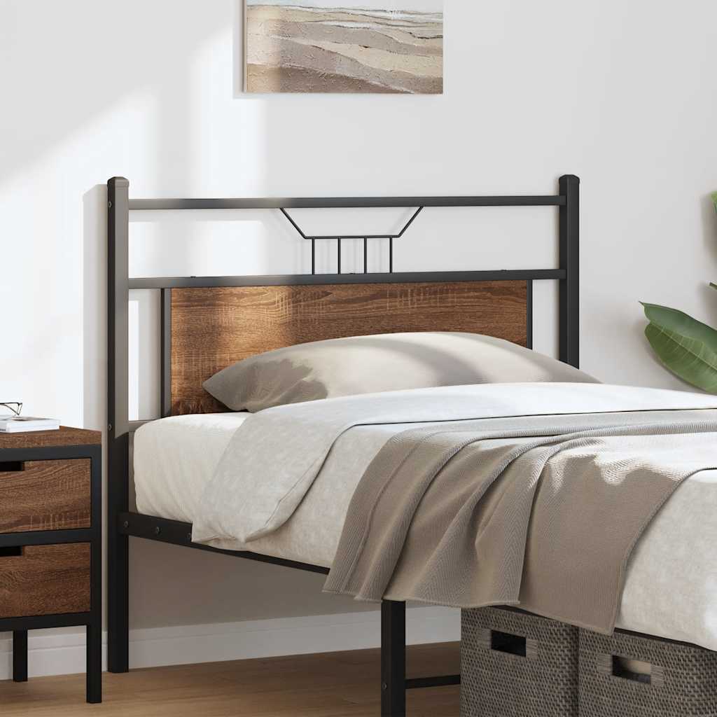 Vervangend hoofdbord 100 cm bewerkt hout en staal bruin eikenkleurig is nu te koop bij PeponiXL, paradijselijk wonen!