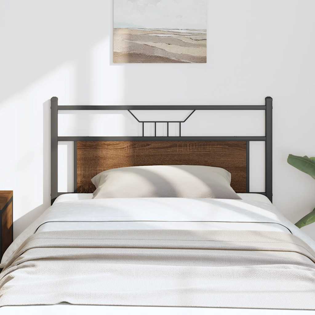 Vervangend hoofdbord 107 cm bewerkt hout en staal bruin eikenkleurig is nu te koop bij PeponiXL, paradijselijk wonen!