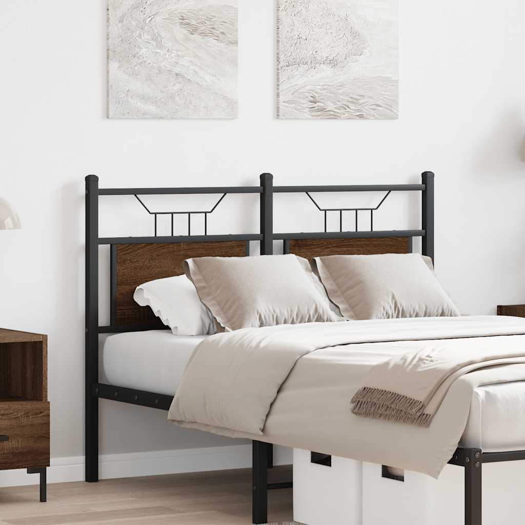 Vervangend hoofdbord 120 cm bewerkt hout en staal bruin eikenkleurig is nu te koop bij PeponiXL, paradijselijk wonen!