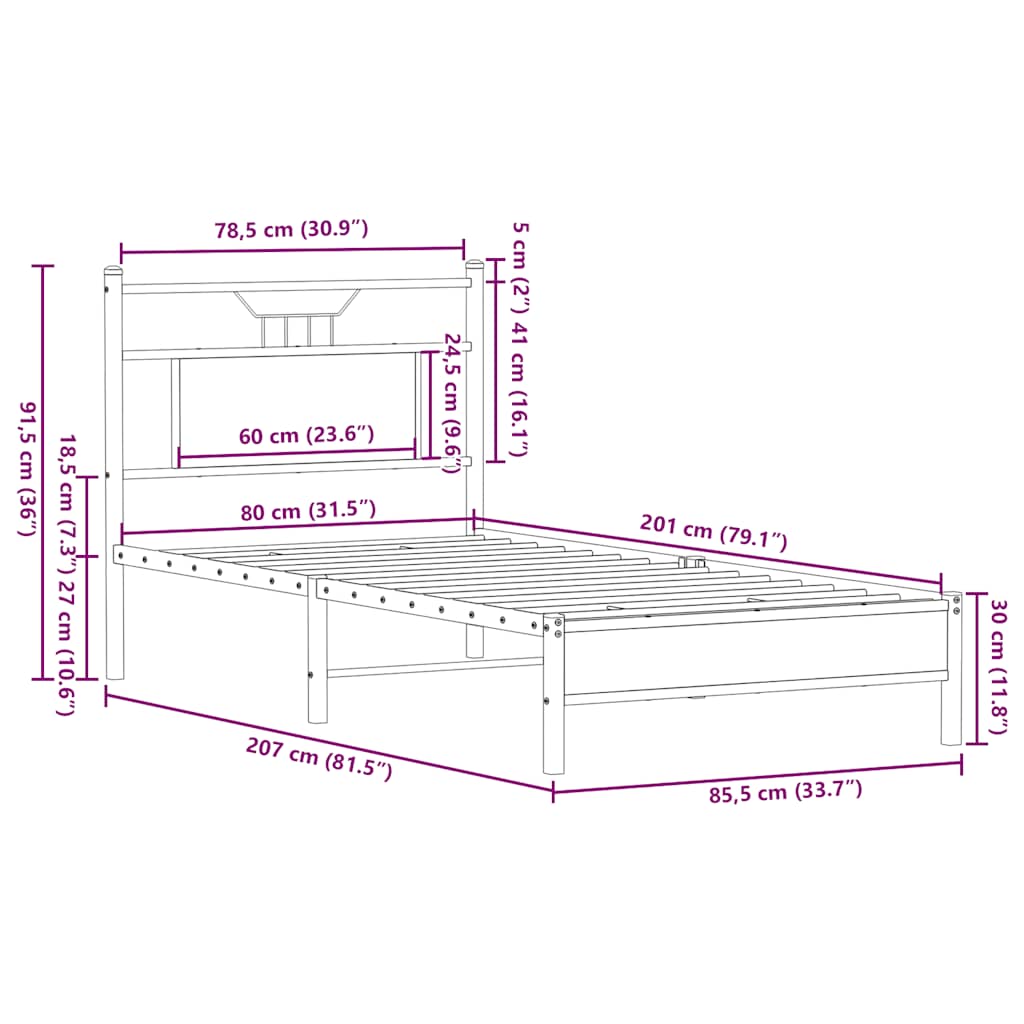 Bedframe zonder matras hout gerookt eikenkleurig 80x200 cm is nu te koop bij PeponiXL, paradijselijk wonen!