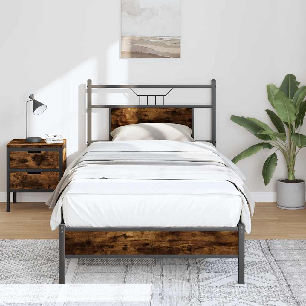 Bedframe zonder matras hout gerookt eikenkleurig 90x190 cm is nu te koop bij PeponiXL, paradijselijk wonen!