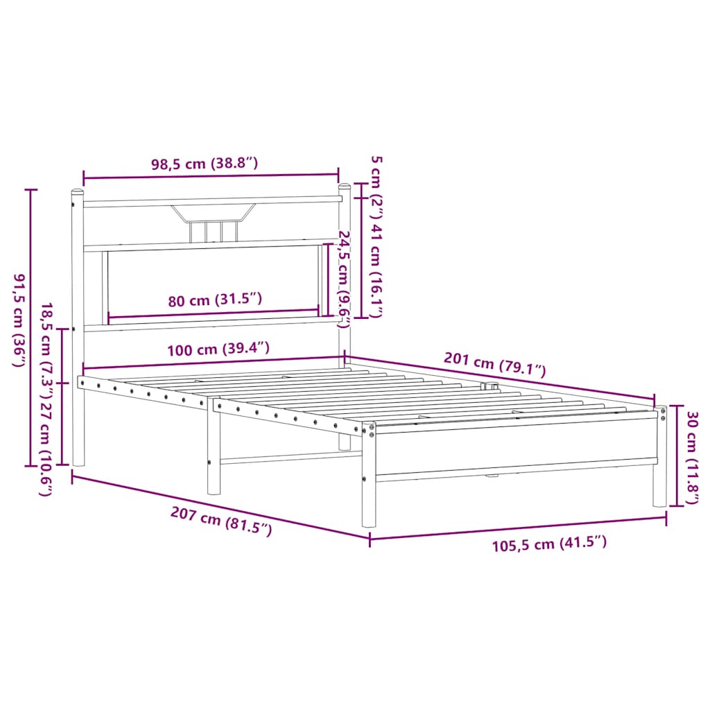 Bedframe zonder matras hout gerookt eikenkleurig 100x200 cm is nu te koop bij PeponiXL, paradijselijk wonen!