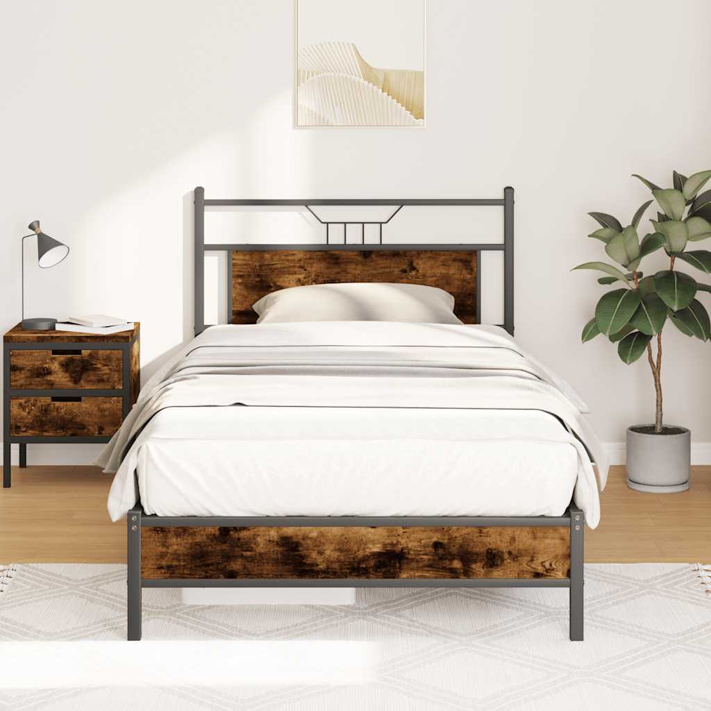 Bedframe zonder matras hout gerookt eikenkleurig 100x200 cm is nu te koop bij PeponiXL, paradijselijk wonen!
