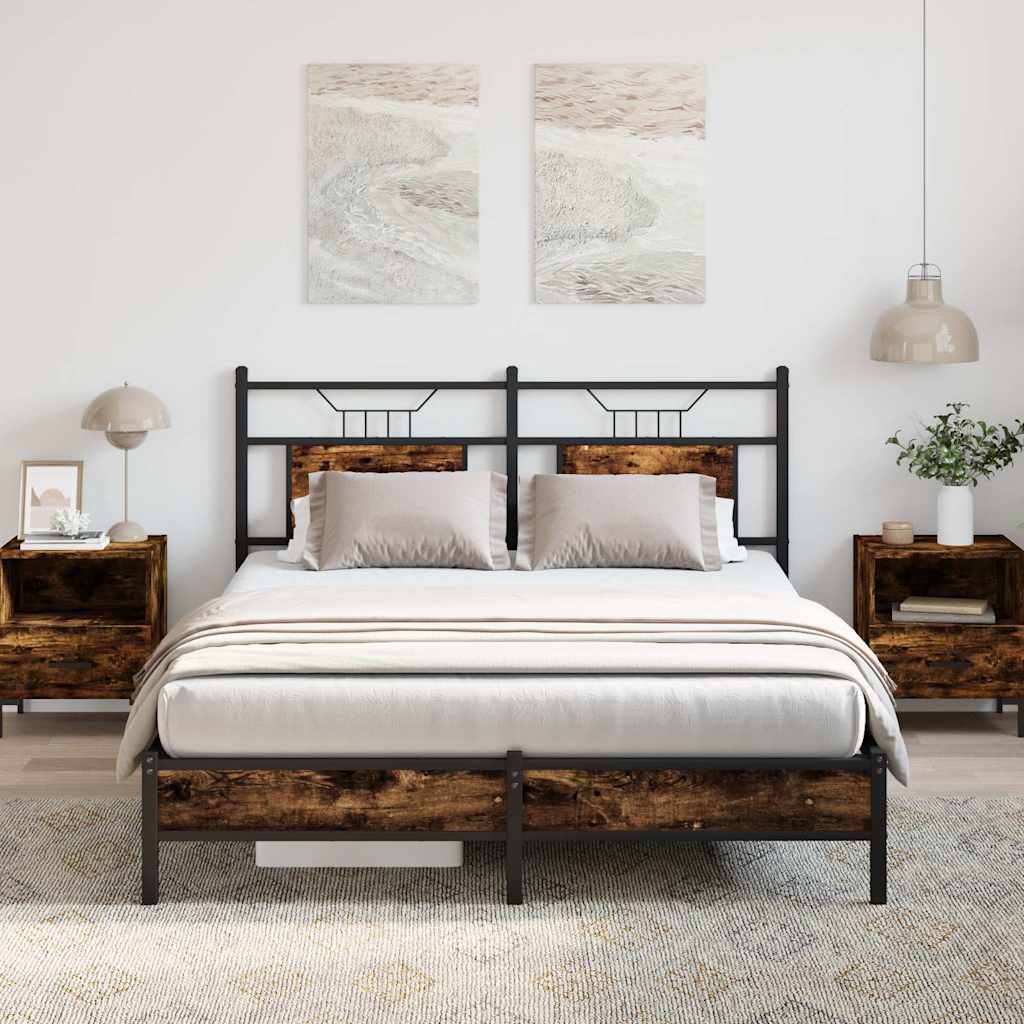 Bedframe zonder matras hout gerookt eikenkleurig 137x190 cm is nu te koop bij PeponiXL, paradijselijk wonen!