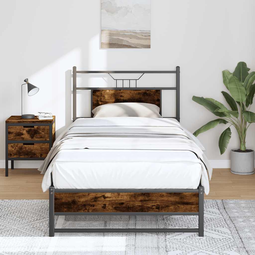 Bedframe zonder matras hout gerookt eikenkleurig 75x190 cm is nu te koop bij PeponiXL, paradijselijk wonen!