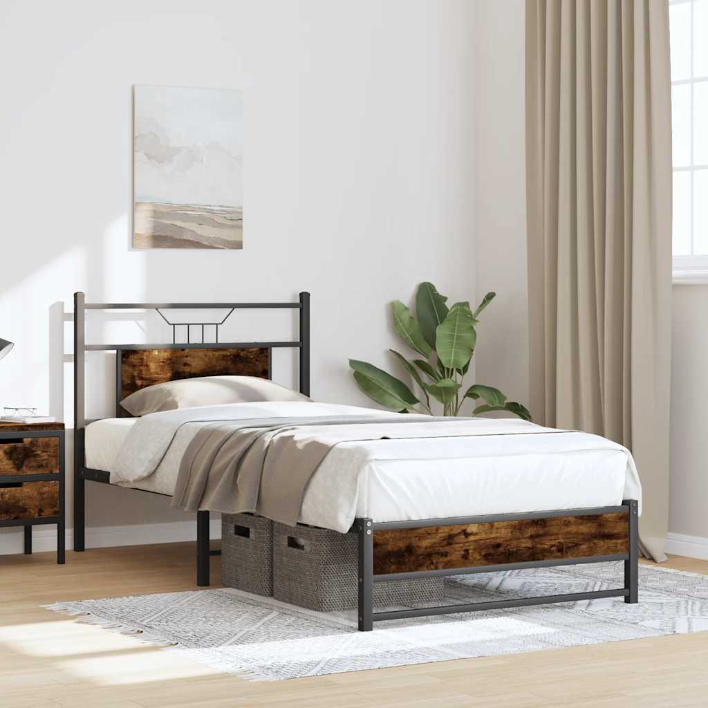 Bedframe zonder matras hout gerookt eikenkleurig 80x200 cm is nu te koop bij PeponiXL, paradijselijk wonen!