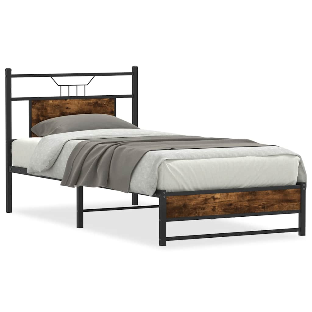 Bedframe zonder matras hout gerookt eikenkleurig 90x190 cm is nu te koop bij PeponiXL, paradijselijk wonen!