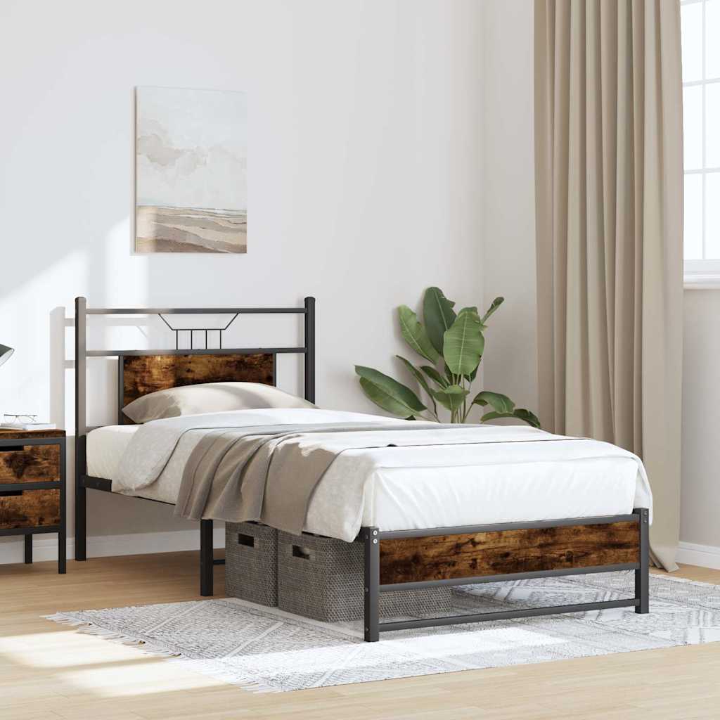 Bedframe zonder matras hout gerookt eikenkleurig 90x200 cm is nu te koop bij PeponiXL, paradijselijk wonen!