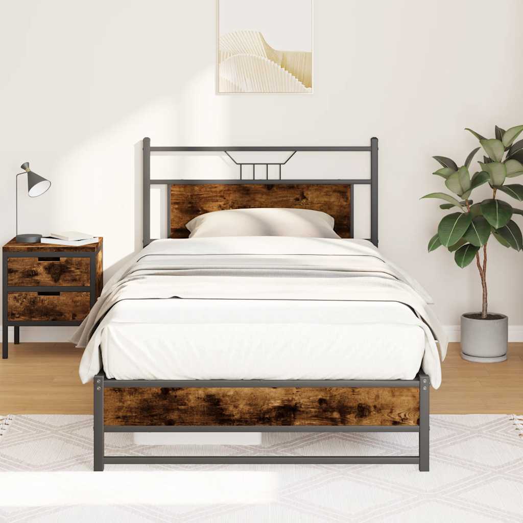 Bedframe zonder matras spaanplaat gerookt eikenkleurig is nu te koop bij PeponiXL, paradijselijk wonen!