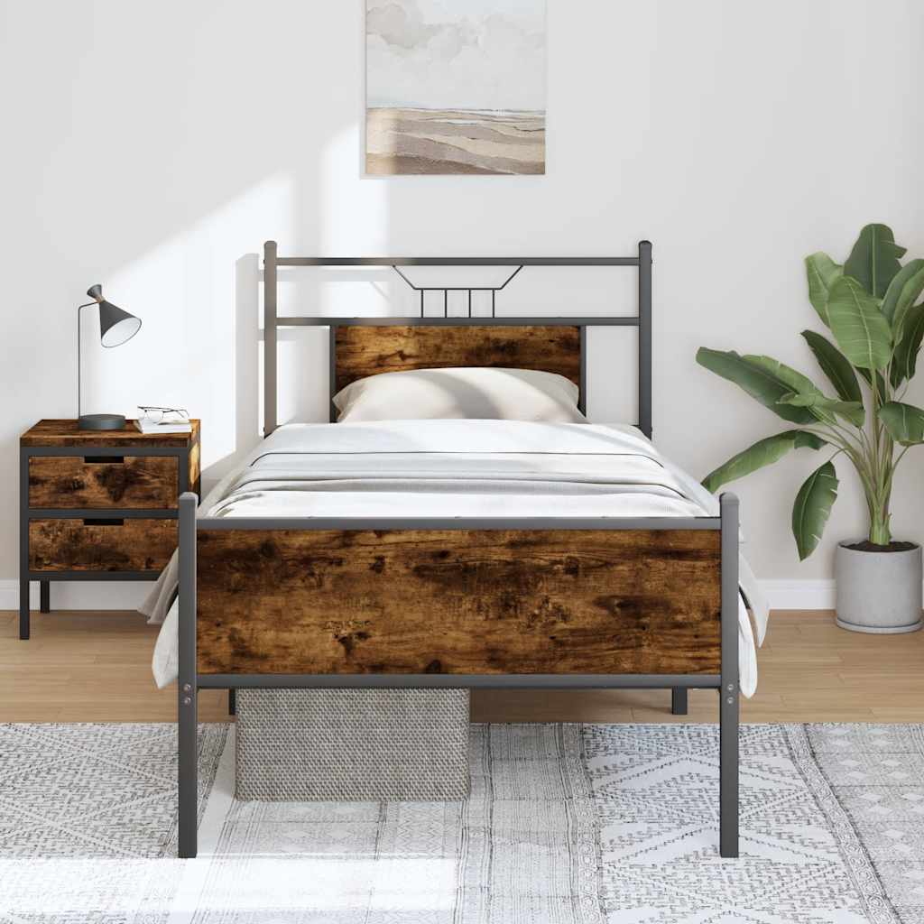 Bedframe zonder matras hout gerookt eikenkleurig 75x190 cm is nu te koop bij PeponiXL, paradijselijk wonen!