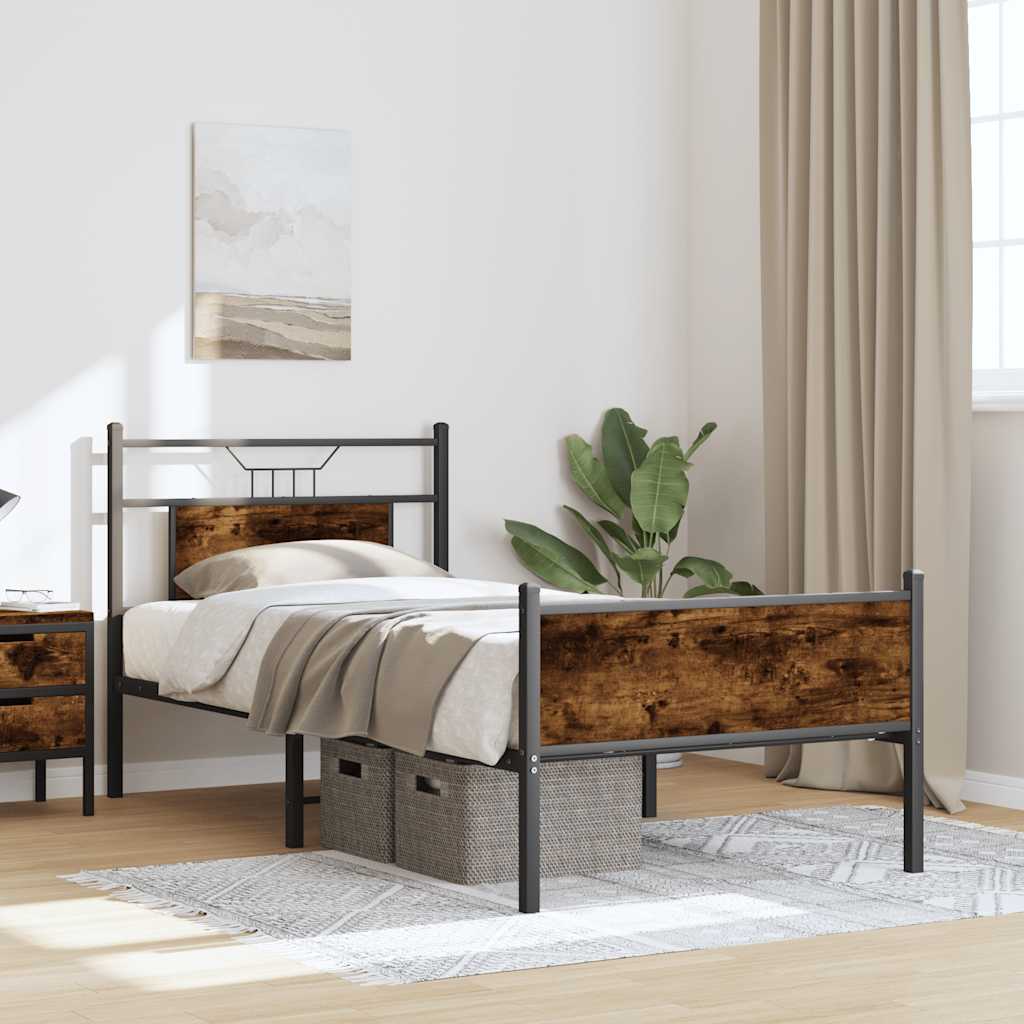 Bedframe zonder matras hout gerookt eikenkleurig 90x190 cm is nu te koop bij PeponiXL, paradijselijk wonen!
