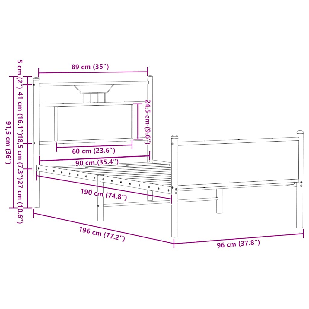 Bedframe zonder matras hout gerookt eikenkleurig 90x190 cm is nu te koop bij PeponiXL, paradijselijk wonen!