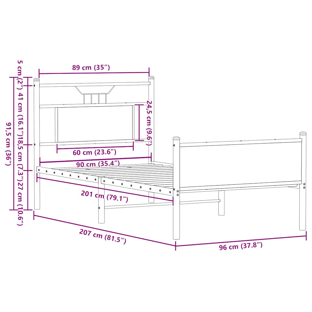 Bedframe zonder matras hout gerookt eikenkleurig 90x200 cm is nu te koop bij PeponiXL, paradijselijk wonen!