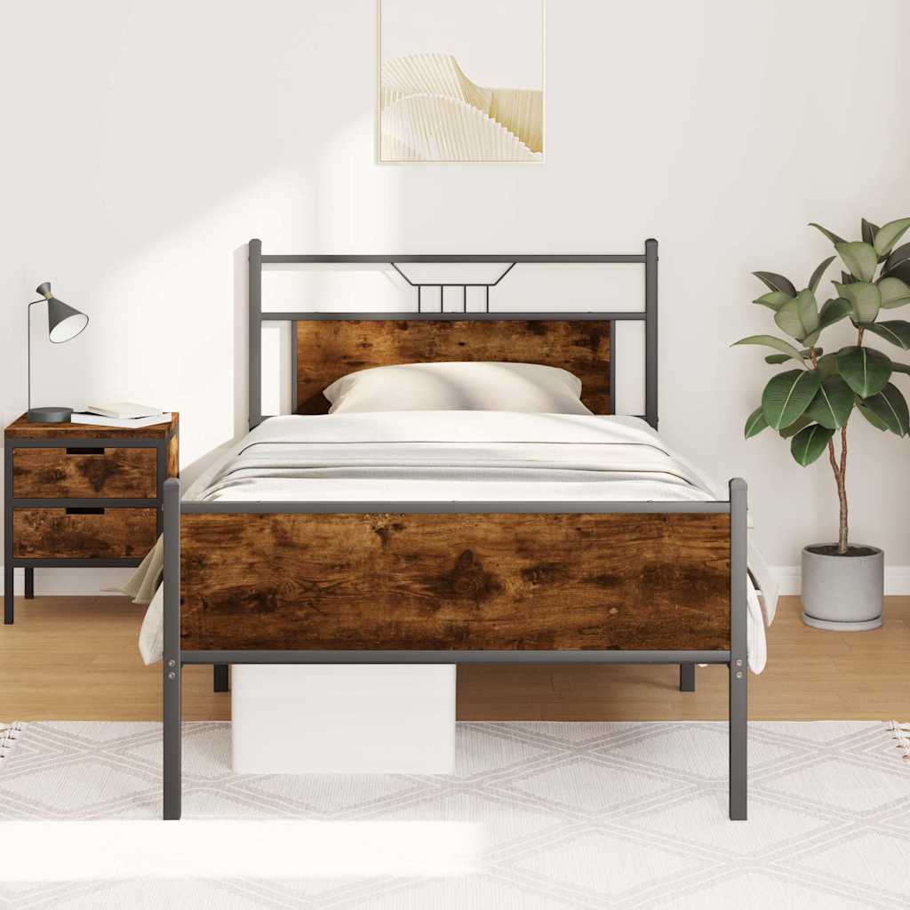 Bedframe zonder matras hout gerookt eikenkleurig 100x190 cm is nu te koop bij PeponiXL, paradijselijk wonen!