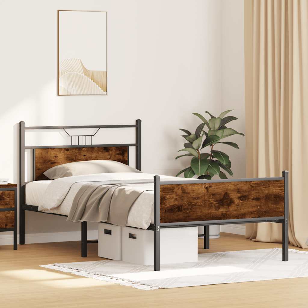 Bedframe zonder matras hout gerookt eikenkleurig 100x190 cm is nu te koop bij PeponiXL, paradijselijk wonen!