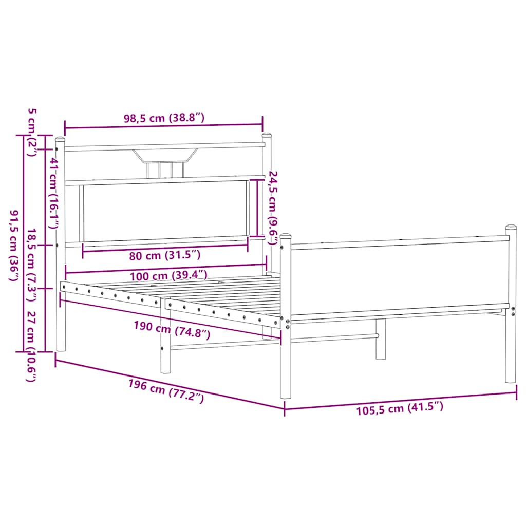 Bedframe zonder matras hout gerookt eikenkleurig 100x190 cm is nu te koop bij PeponiXL, paradijselijk wonen!