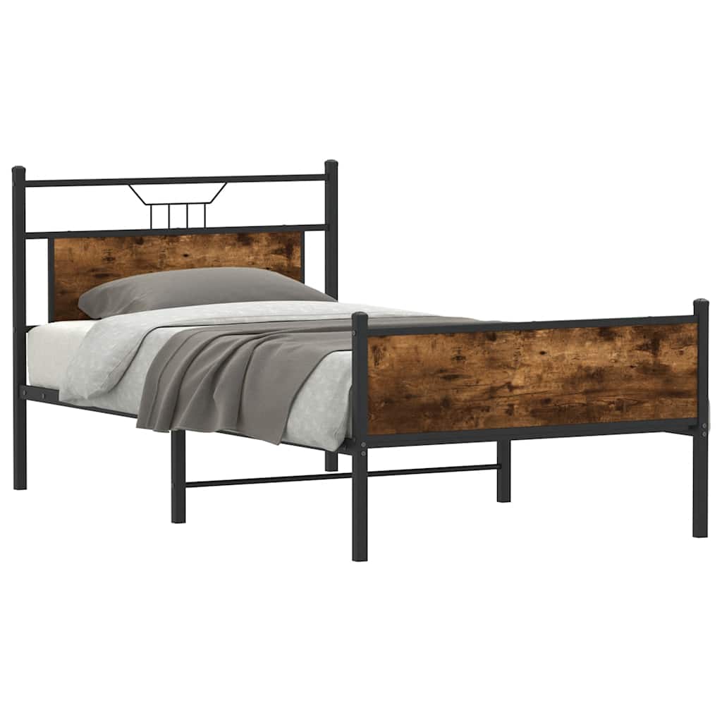 Bedframe zonder matras hout gerookt eikenkleurig 100x190 cm is nu te koop bij PeponiXL, paradijselijk wonen!