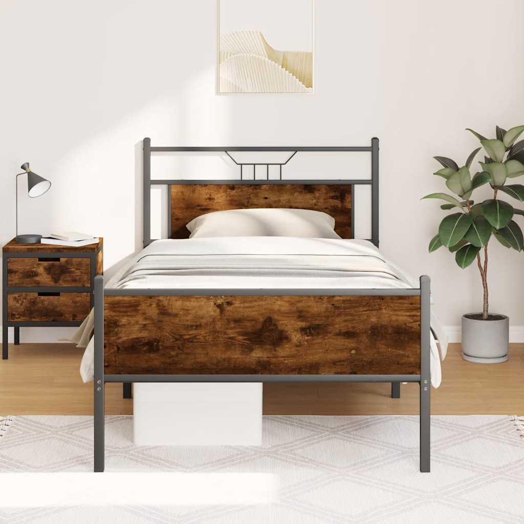 Bedframe zonder matras spaanplaat gerookt eikenkleurig is nu te koop bij PeponiXL, paradijselijk wonen!