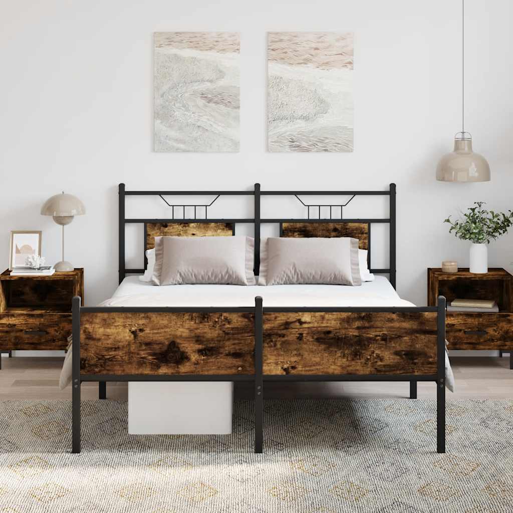 Bedframe zonder matras hout gerookt eikenkleurig 137x190 cm is nu te koop bij PeponiXL, paradijselijk wonen!