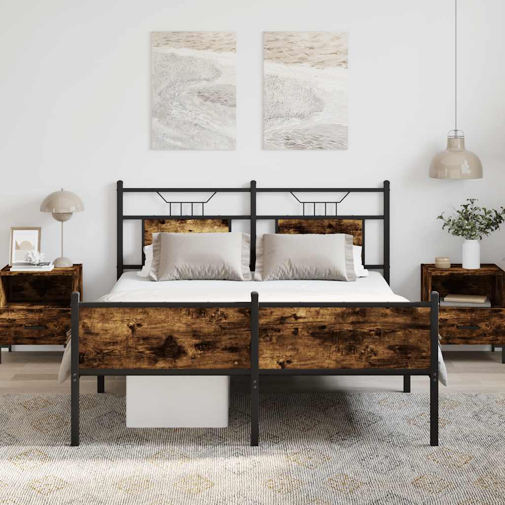 Bedframe zonder matras hout gerookt eikenkleurig 150x200 cm is nu te koop bij PeponiXL, paradijselijk wonen!
