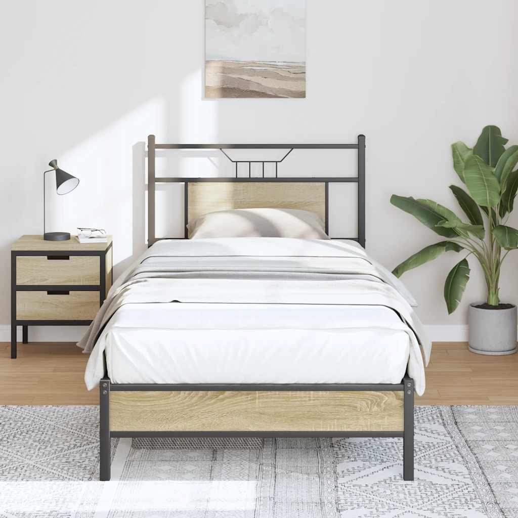 Bedframe zonder matras hout sonoma eikenkleurig 90x190 cm is nu te koop bij PeponiXL, paradijselijk wonen!