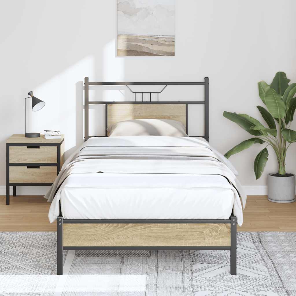 Bedframe zonder matras hout sonoma eikenkleurig 90x200 cm is nu te koop bij PeponiXL, paradijselijk wonen!