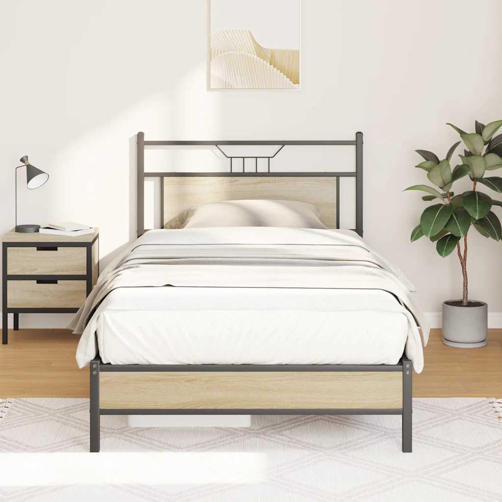 Bedframe zonder matras hout sonoma eikenkleurig 100x190 cm is nu te koop bij PeponiXL, paradijselijk wonen!