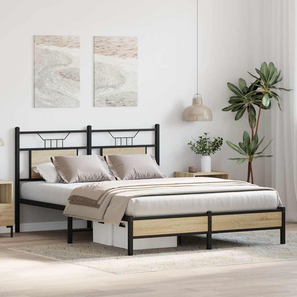 Bedframe zonder matras hout sonoma eikenkleurig 150x200 cm is nu te koop bij PeponiXL, paradijselijk wonen!