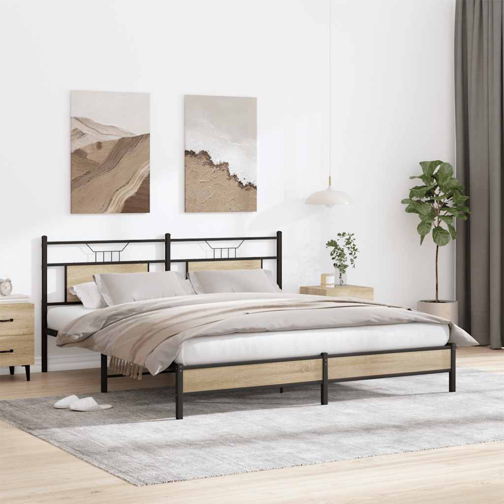 Bedframe zonder matras 183x213cm spaanplaat sonoma eikenkleurig is nu te koop bij PeponiXL, paradijselijk wonen!