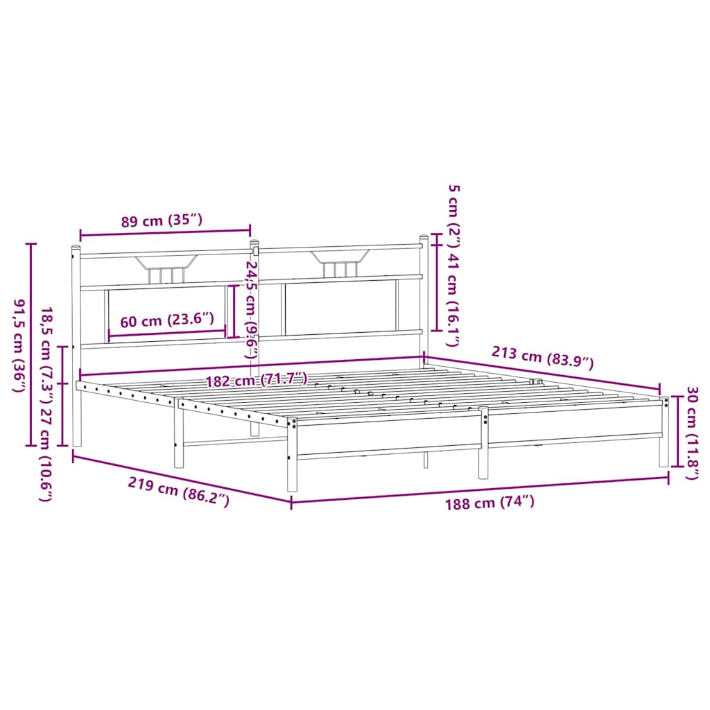 Bedframe zonder matras 183x213cm spaanplaat sonoma eikenkleurig is nu te koop bij PeponiXL, paradijselijk wonen!