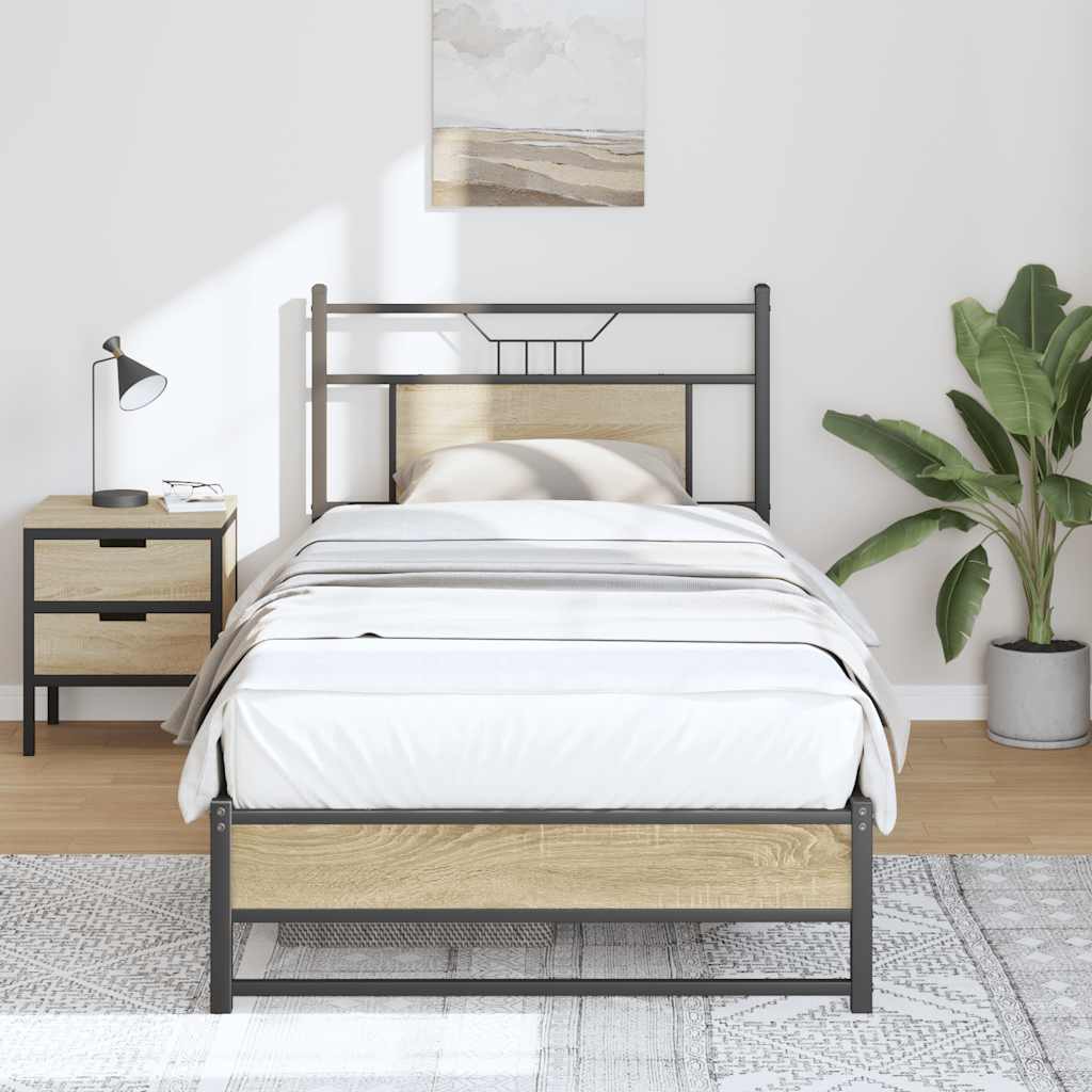 Bedframe zonder matras hout sonoma eikenkleurig 90x190 cm is nu te koop bij PeponiXL, paradijselijk wonen!
