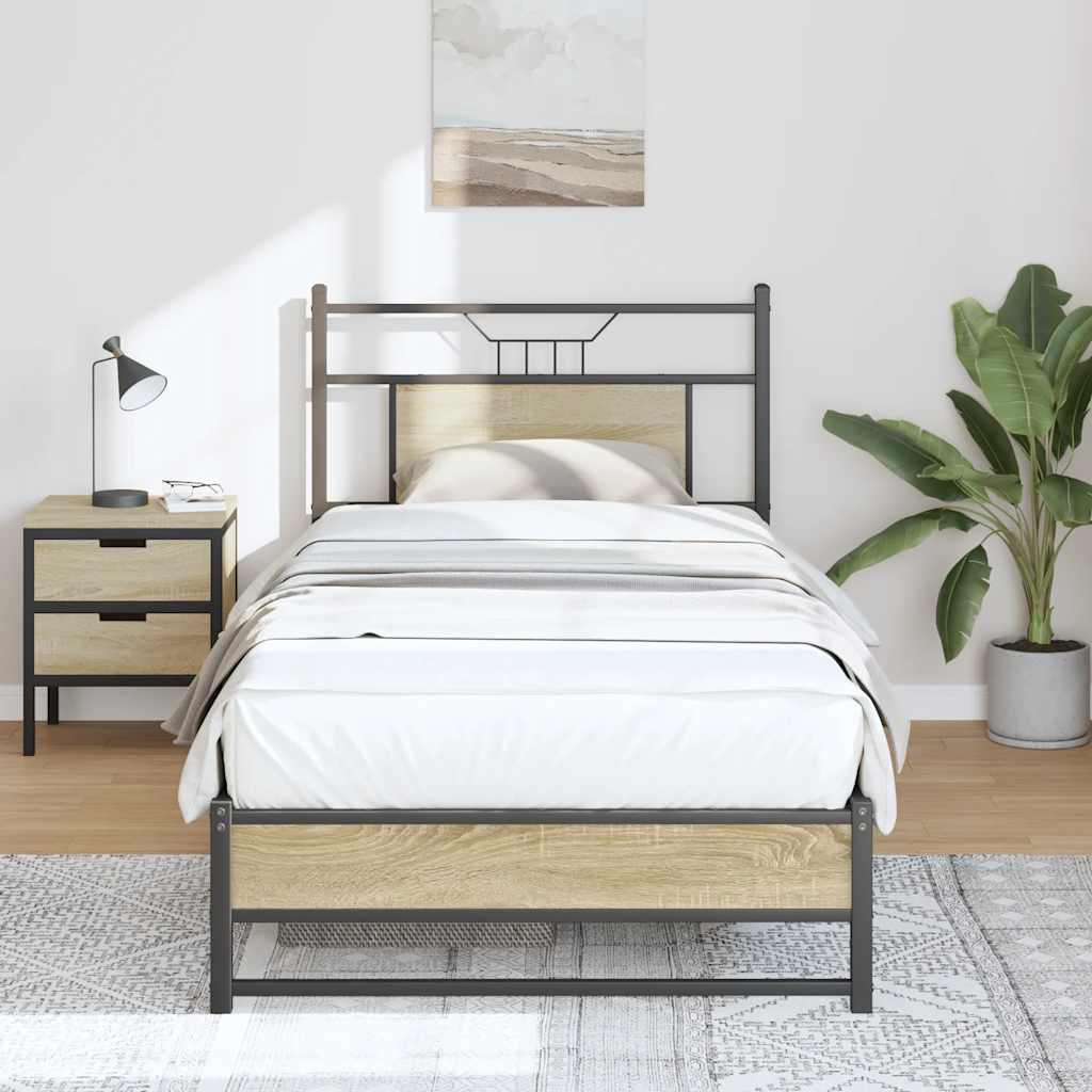 Bedframe zonder matras hout sonoma eikenkleurig 90x200 cm is nu te koop bij PeponiXL, paradijselijk wonen!