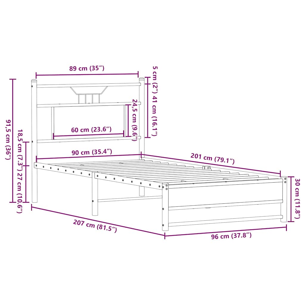 Bedframe zonder matras hout sonoma eikenkleurig 90x200 cm is nu te koop bij PeponiXL, paradijselijk wonen!