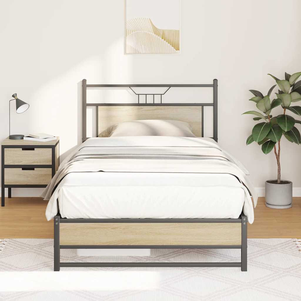 Bedframe zonder matras hout sonoma eikenkleurig 100x190 cm is nu te koop bij PeponiXL, paradijselijk wonen!