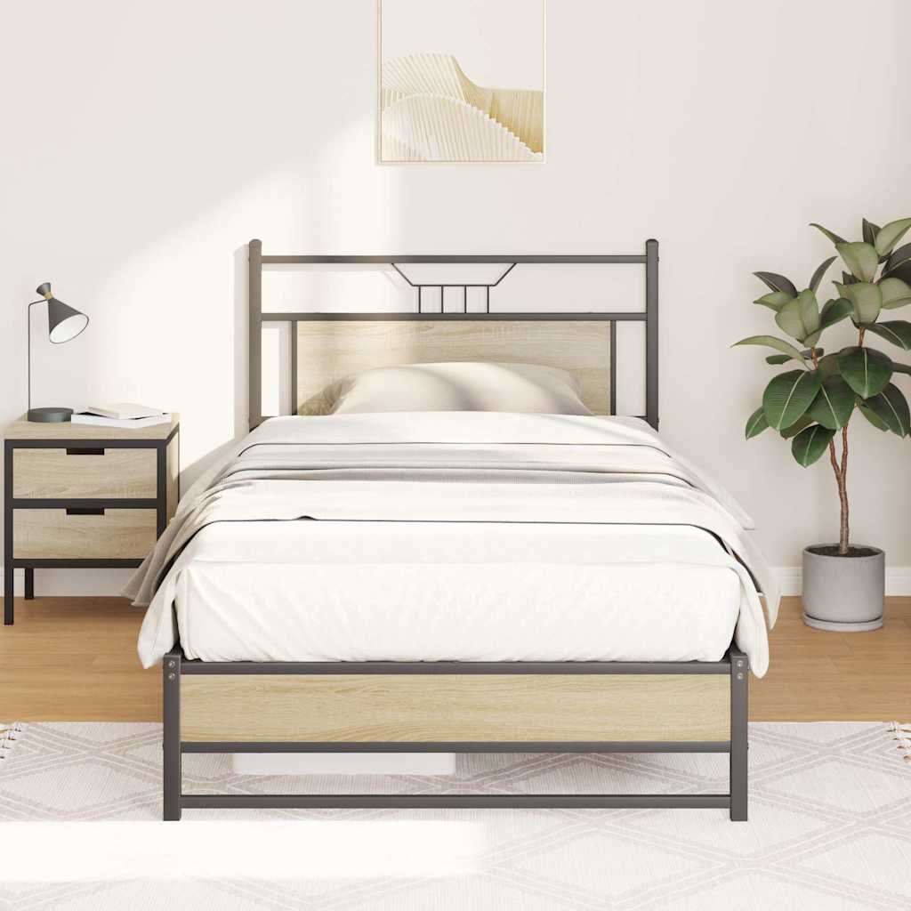 Bedframe zonder matras hout sonoma eikenkleurig 100x200 cm is nu te koop bij PeponiXL, paradijselijk wonen!