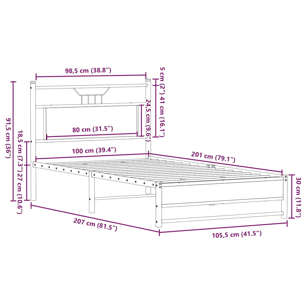 Bedframe zonder matras hout sonoma eikenkleurig 100x200 cm is nu te koop bij PeponiXL, paradijselijk wonen!
