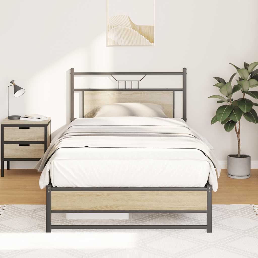 Bedframe zonder matras 107x203cm spaanplaat sonoma eikenkleurig is nu te koop bij PeponiXL, paradijselijk wonen!