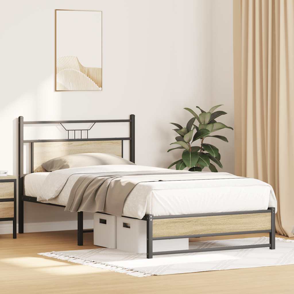 Bedframe zonder matras 107x203cm spaanplaat sonoma eikenkleurig is nu te koop bij PeponiXL, paradijselijk wonen!