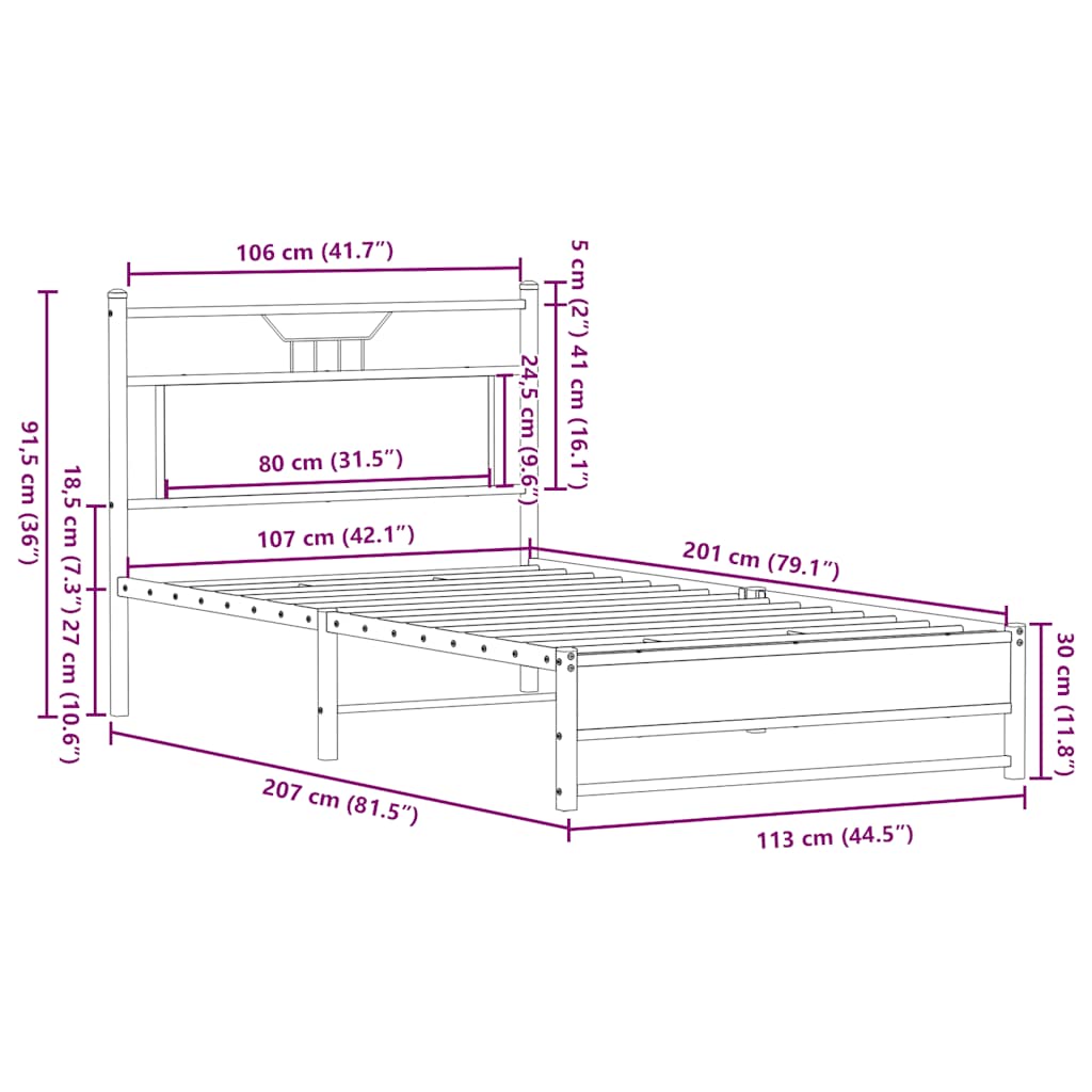 Bedframe zonder matras 107x203cm spaanplaat sonoma eikenkleurig is nu te koop bij PeponiXL, paradijselijk wonen!