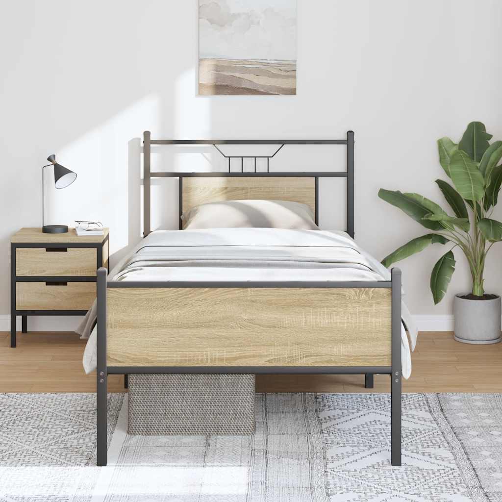 Bedframe zonder matras hout sonoma eikenkleurig 90x190 cm is nu te koop bij PeponiXL, paradijselijk wonen!