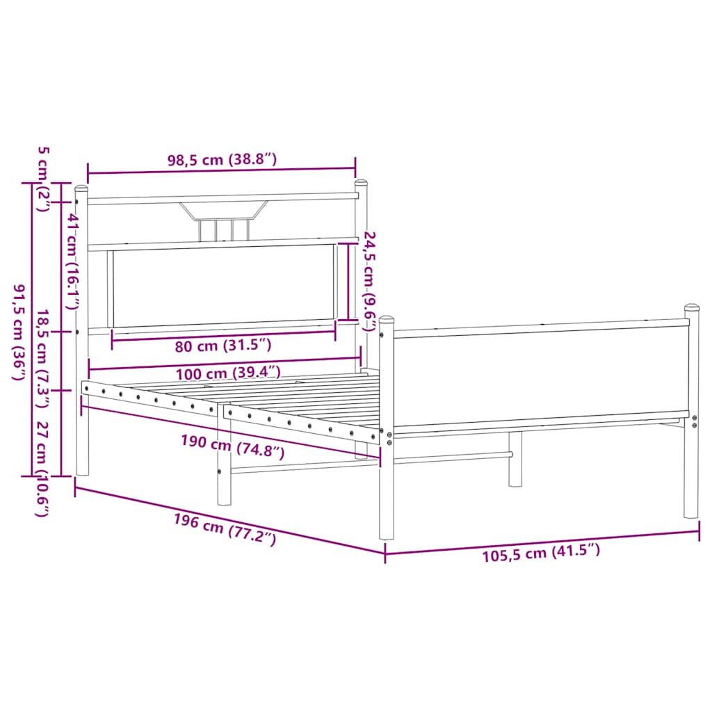 Bedframe zonder matras hout sonoma eikenkleurig 100x190 cm is nu te koop bij PeponiXL, paradijselijk wonen!