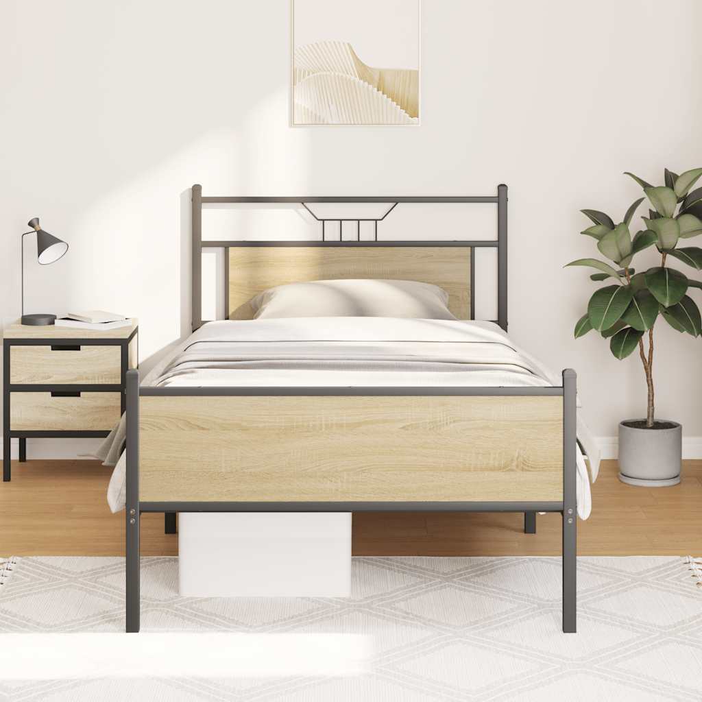 Bedframe zonder matras 107x203cm spaanplaat sonoma eikenkleurig is nu te koop bij PeponiXL, paradijselijk wonen!