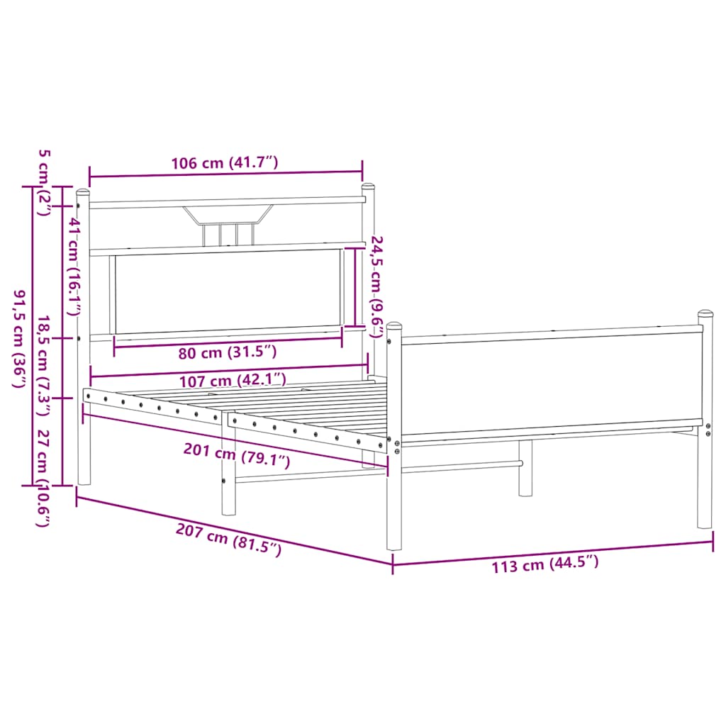 Bedframe zonder matras 107x203cm spaanplaat sonoma eikenkleurig is nu te koop bij PeponiXL, paradijselijk wonen!