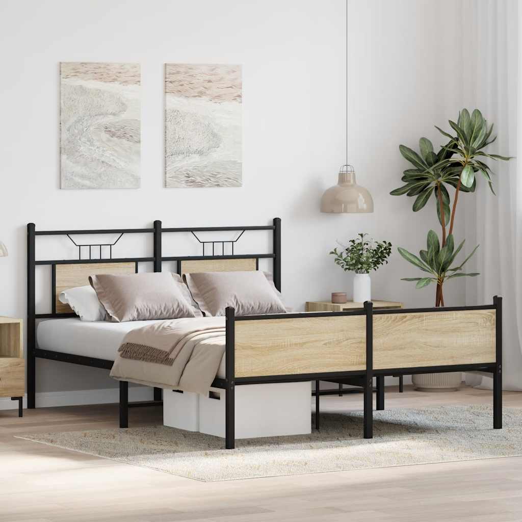 Bedframe zonder matras hout sonoma eikenkleurig 150x200 cm is nu te koop bij PeponiXL, paradijselijk wonen!