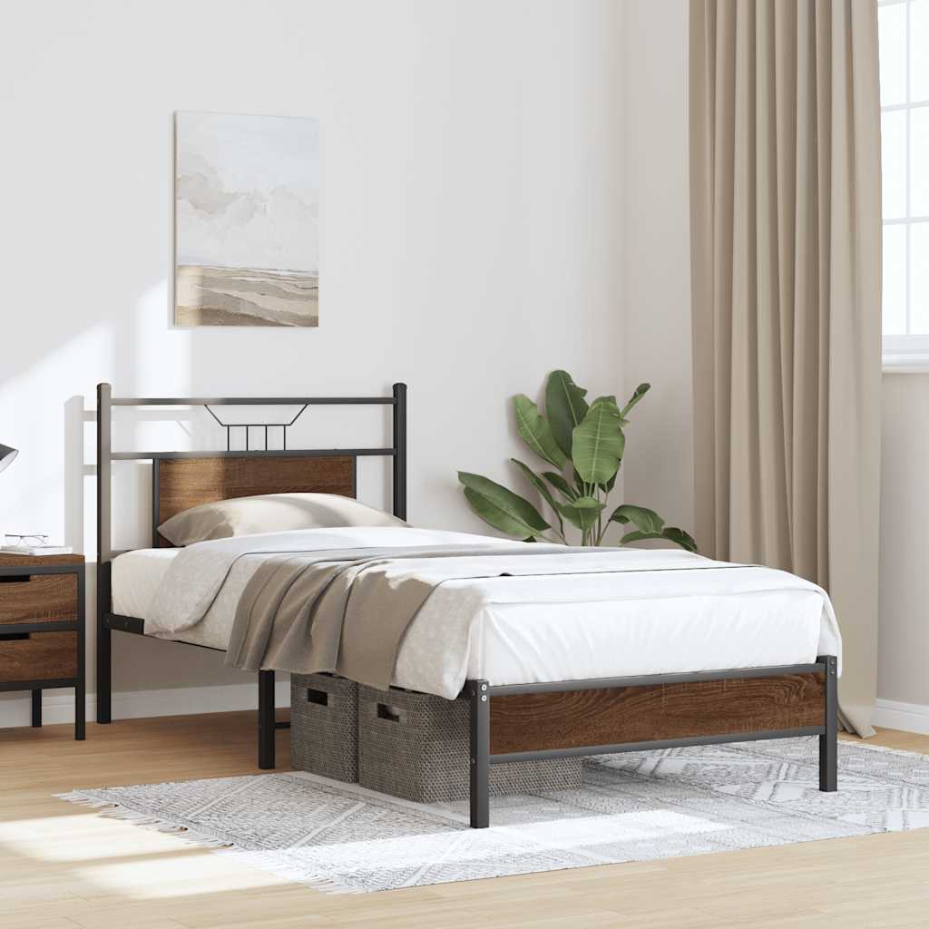 Bedframe zonder matras bewerkt hout bruin eikenkleur 75x190 cm is nu te koop bij PeponiXL, paradijselijk wonen!