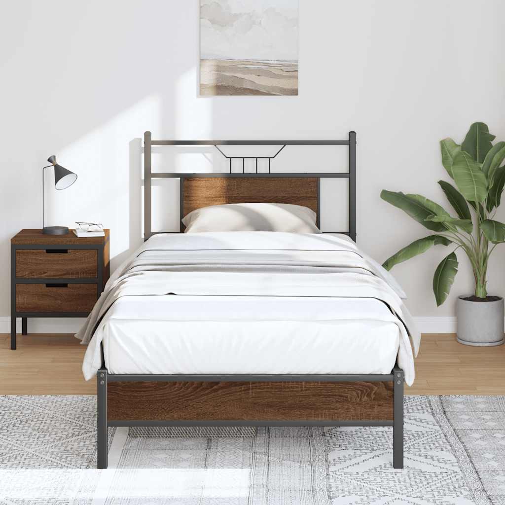 Bedframe zonder matras bewerkt hout bruin eikenkleur 75x190 cm is nu te koop bij PeponiXL, paradijselijk wonen!