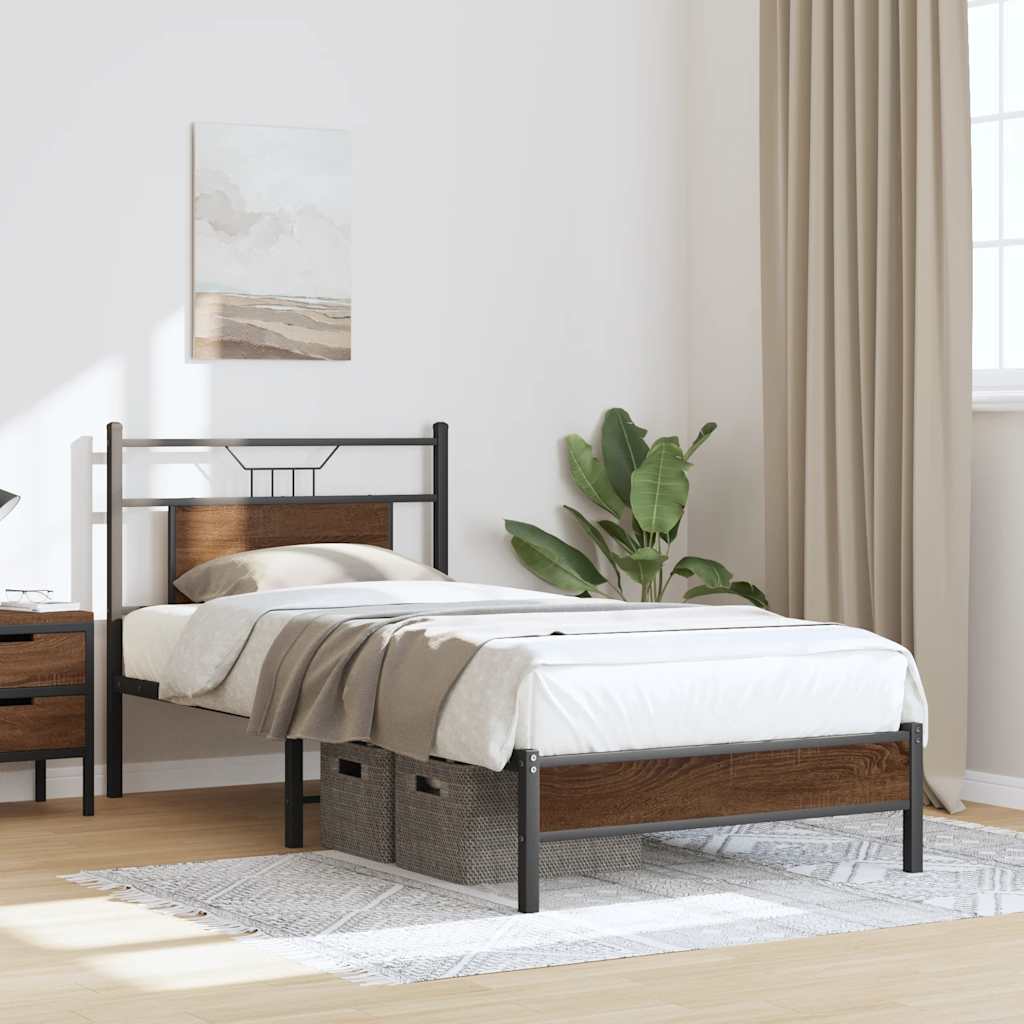 Bedframe zonder matras bewerkt hout bruin eikenkleur 80x200 cm is nu te koop bij PeponiXL, paradijselijk wonen!