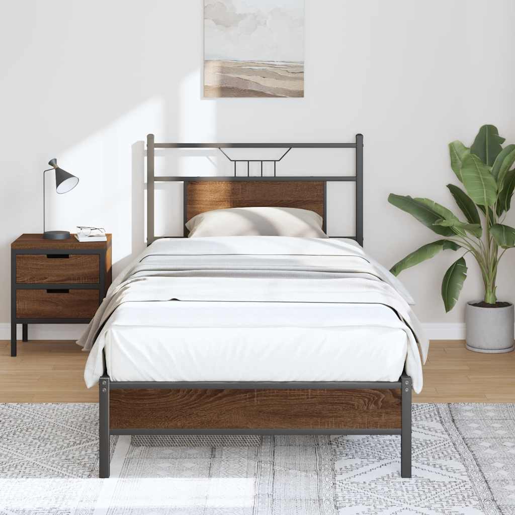 Bedframe zonder matras bewerkt hout bruin eikenkleur 80x200 cm is nu te koop bij PeponiXL, paradijselijk wonen!