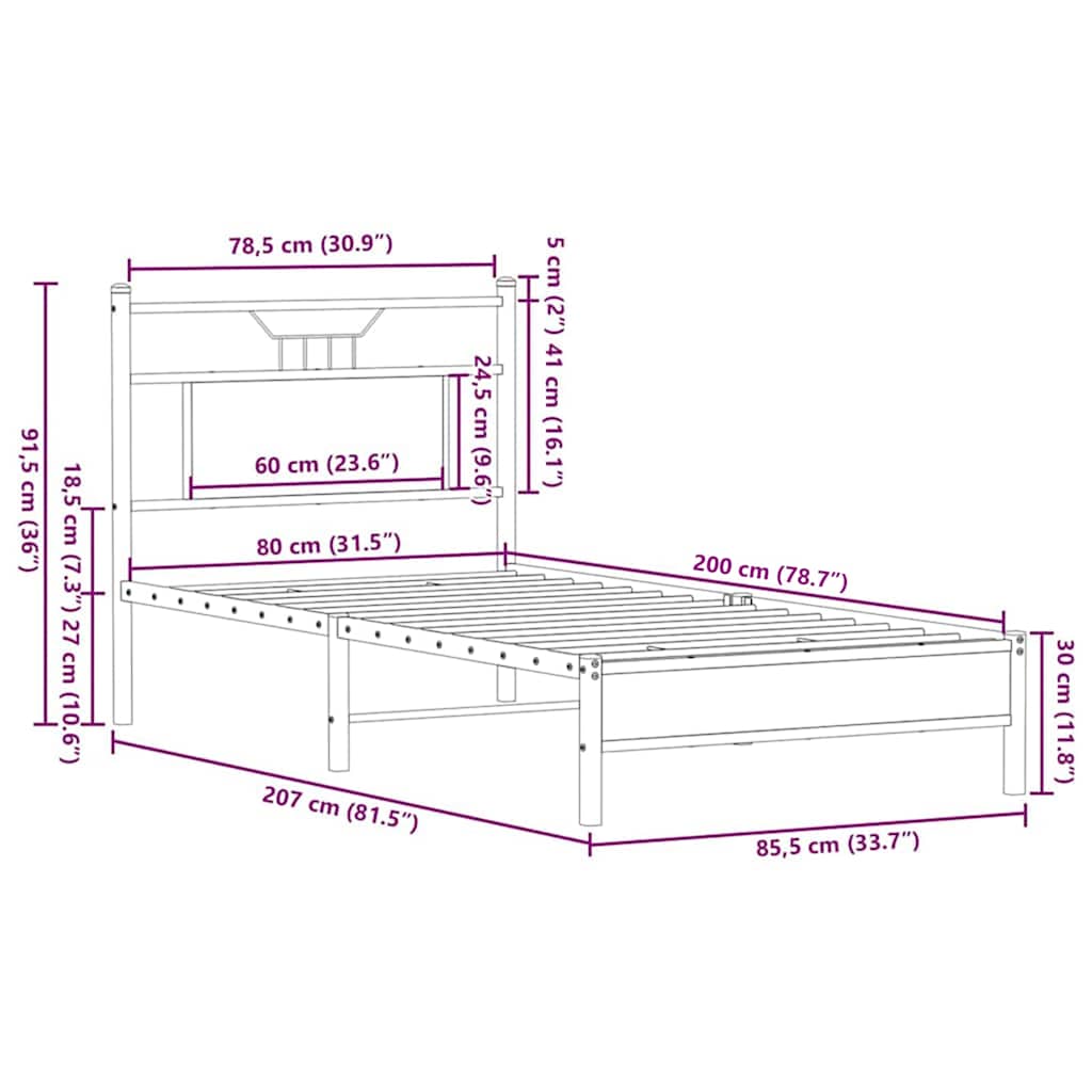 Bedframe zonder matras bewerkt hout bruin eikenkleur 80x200 cm is nu te koop bij PeponiXL, paradijselijk wonen!